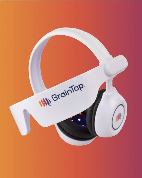 BrainTap device — glass electrodes with blue and amber light